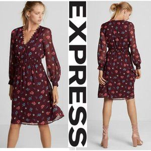 EXPRESS Floral Chiffon Smocked Waist Midi Dress